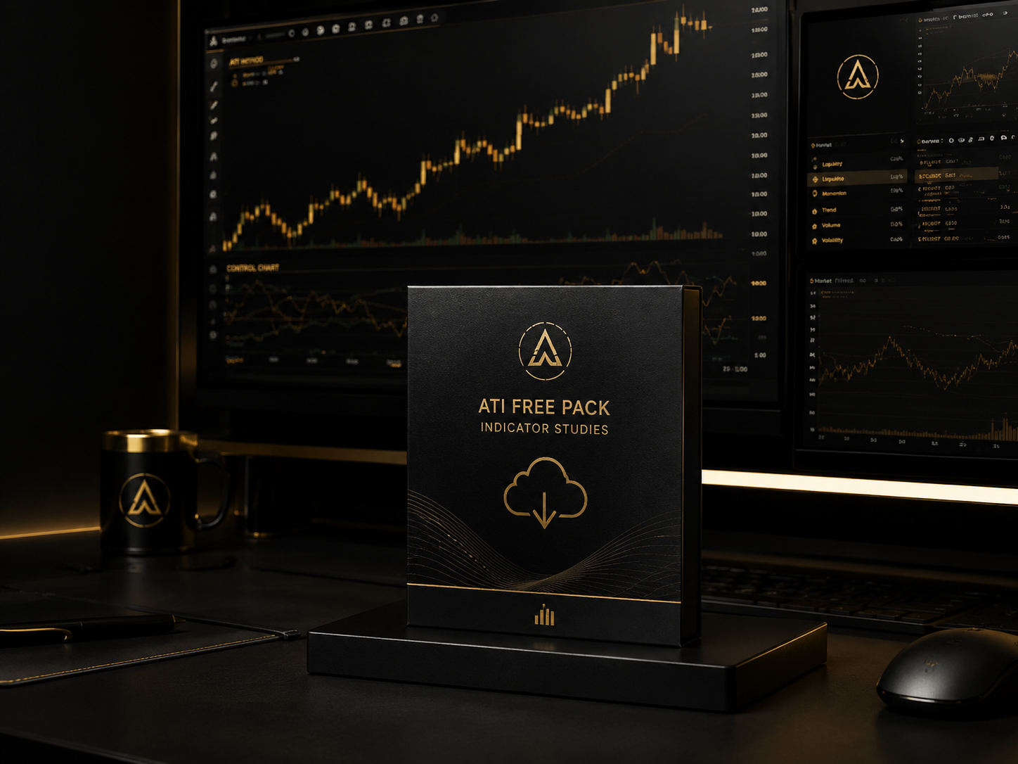 Pacote ATI Free com gráfico, indicador e material técnico em ambiente premium de trading