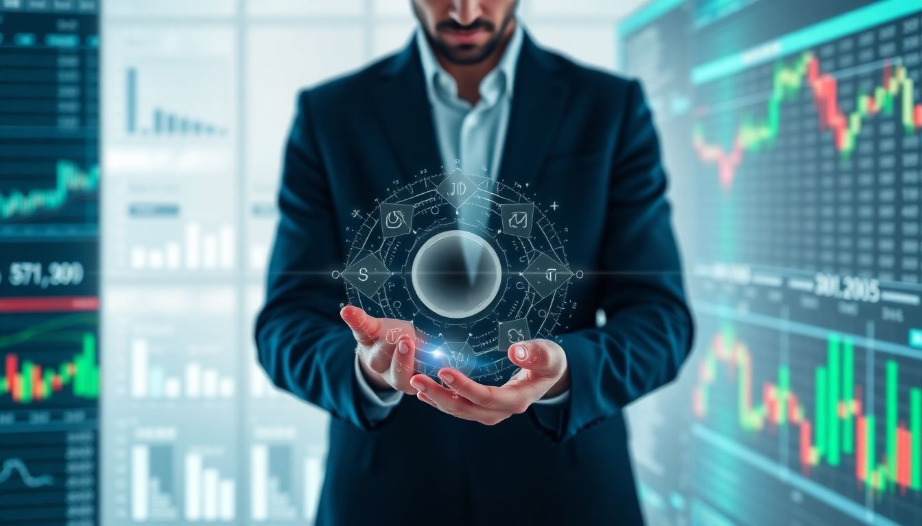 Trader utilizando IA e Machine Learning para otimizar estratégias de trading algorítmico.