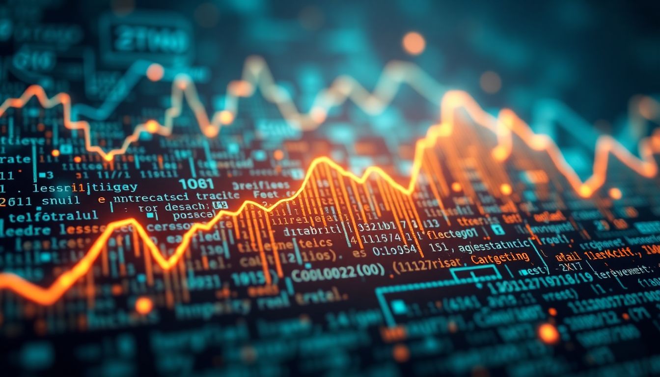 Negociação Algorítmica: Gráfico de mercado e códigos de algoritmo em destaque.