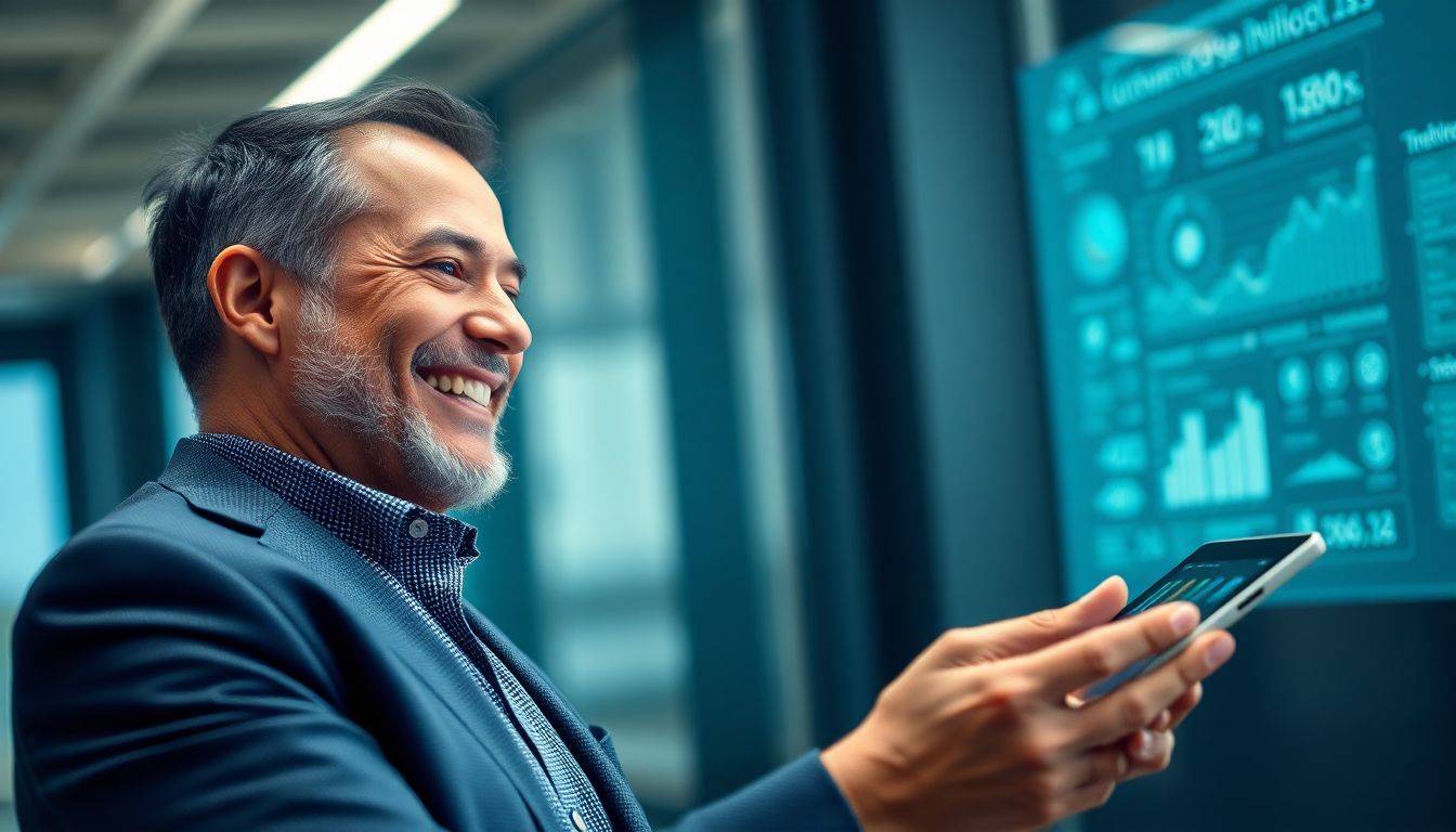 Pequeno empresário utilizando IA para otimizar seus negócios.