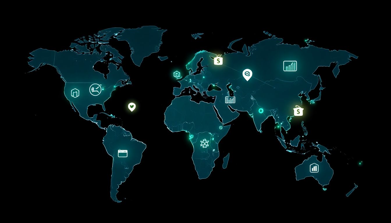 Mapa global das Big Techs em expansão e diversificação de mercados.