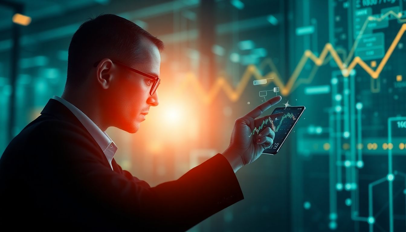 Executivo usando IA generativa para análise de carteiras de investimento com performance superior ao Ibovespa