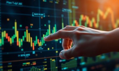 Gráfico financeiro digital com linhas de código e cadeado, simbolizando a regulamentação e compliance em trading algorítmico no Brasil.