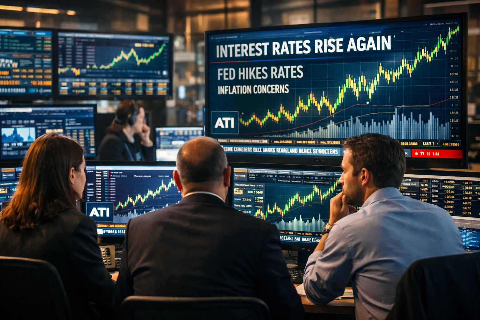 Analistas observando telas de mercado mostrando liquidez sustentando bolsas mesmo com juros altos