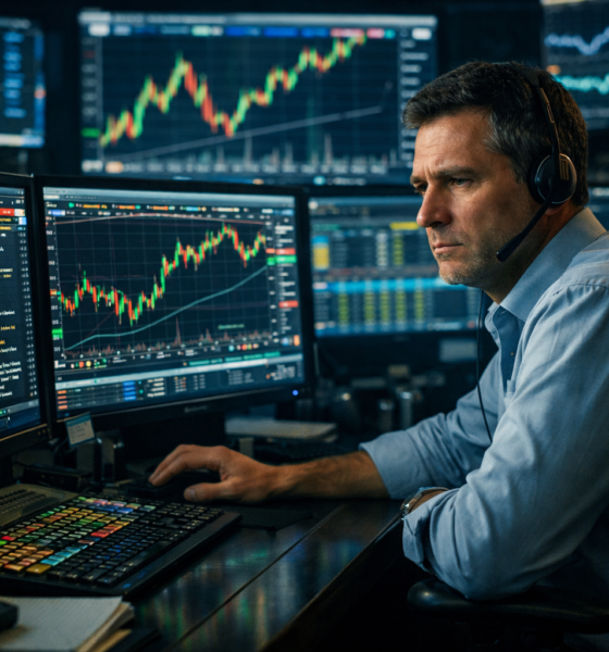 trader analisando mercado financeiro e fluxo de ordens